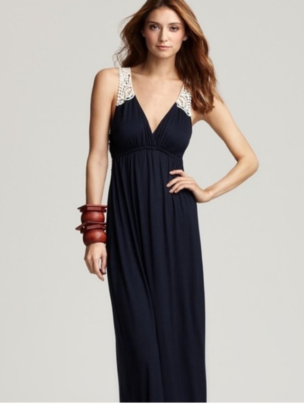 Love...Ady Navy Blue Soft Knit Crocheted Back Maxi Dress Size Small